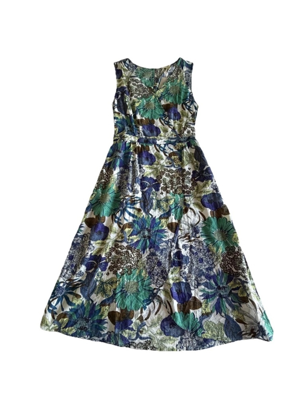 KORI America Dress Womens M Multicolor Floral Button Front V Neck Lined Midi NWT
